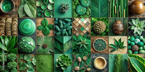 Emerald Elegance: Green color palette, nature-inspired patterns, organic shapes, natural materials. photo