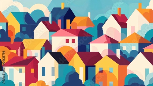 Colorful Geometric Houses: An Abstract Urban Landscape
