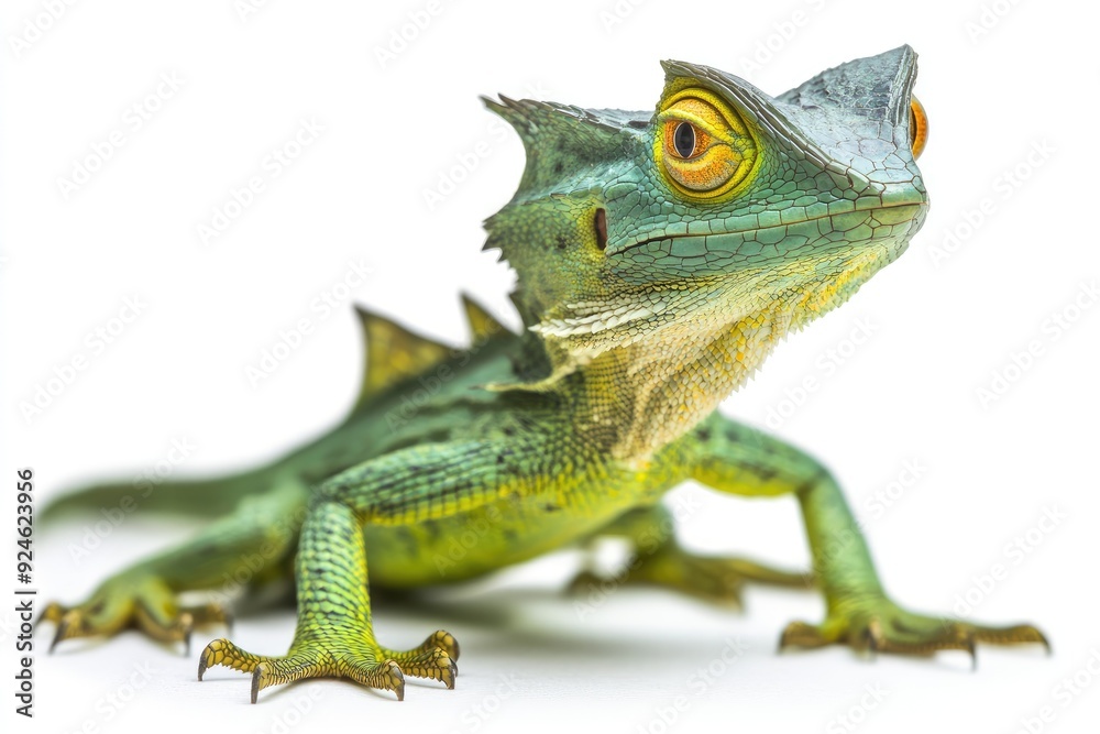 Fototapeta premium Close-up of a Green and Yellow Lizard with Sharp Claws