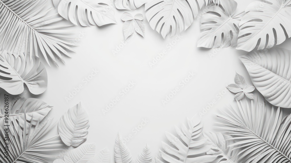 Lush Tropical Foliage from Above on Solid Color Background with Monochrome Filter Effect, Generative Ai Lush Tropical Foliage from Above on Solid Color Background with Monochrome Filter Effect, Generative Ai