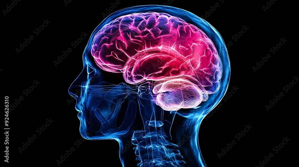 Highly technical front-angle brain imaging report highlighting pain points in the brain due to anxiety, with clear visibility of the affected areas. Highly technical front-angle brain imaging report highlighting pain points in the brain due to anxiety, with clear visibility of the affected areas.