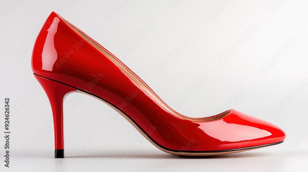 Stylish Red High Heel Pump on a White Background, Emphasizing Elegant Footwear Design Stylish Red High Heel Pump on a White Background, Emphasizing Elegant Footwear Design