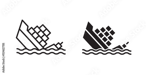 Sinking ship vector icon in solid and outline style