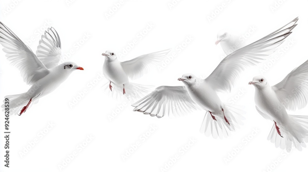 Obraz premium Serene Flight of White Birds Against a Soft Background