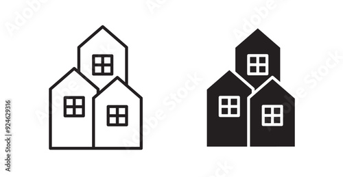 Neighborhood vector icon in solid and outline style