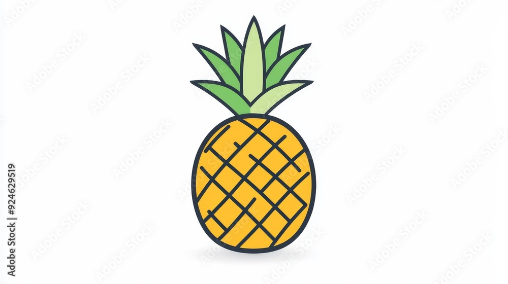 Minimalist outline of a pineapple, emphasizing clean and uncluttered lines, white background for a fresh, modern look Minimalist outline of a pineapple, emphasizing clean and uncluttered lines, white background for a fresh, modern look