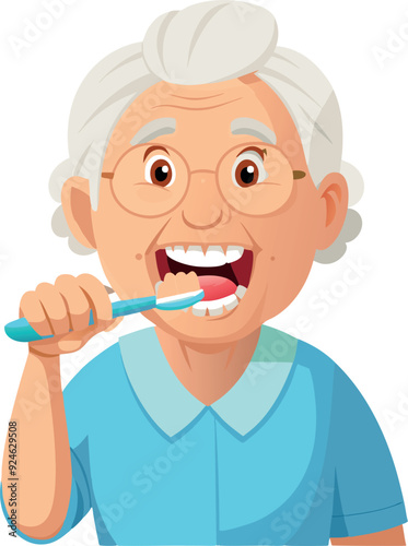 Senior woman brushing teeth for oral hygiene and healthy smile