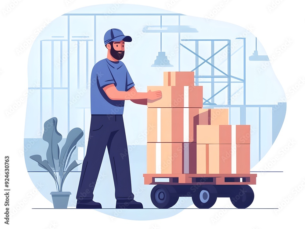 Worker Placing Packed Orders on Pallet for Courier Pickup in Warehouse Setting Worker Placing Packed Orders on Pallet for Courier Pickup in Warehouse Setting