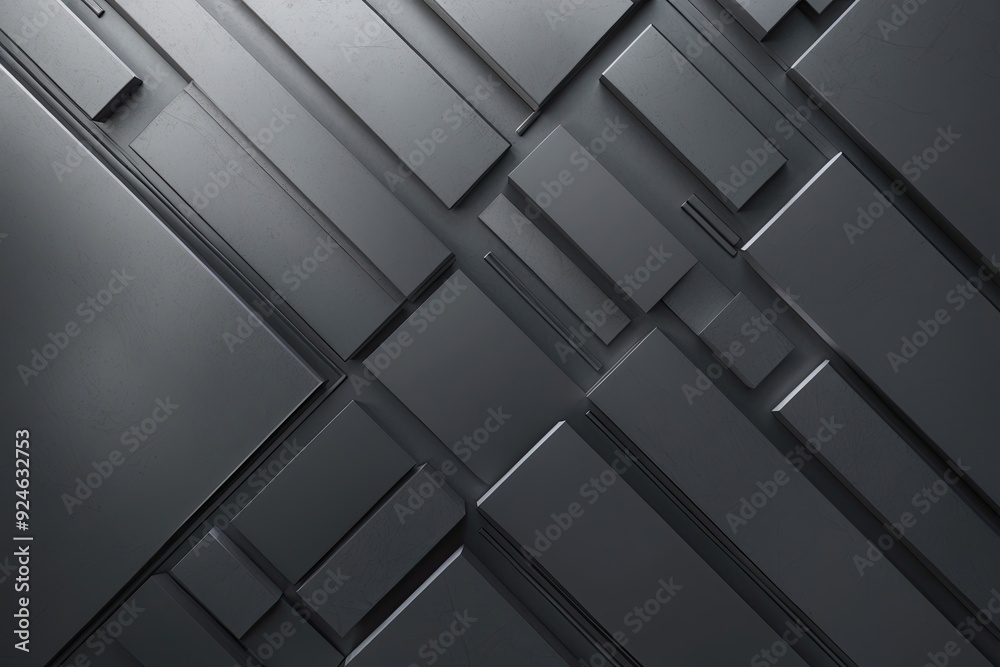 Obraz premium Three Dimensional Angular Geometric Patterns on Gunmetal Background