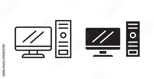 Desktop computer vector icon in solid and outline style