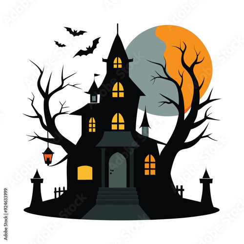  Eerie Haunted House Vector Illustration.

