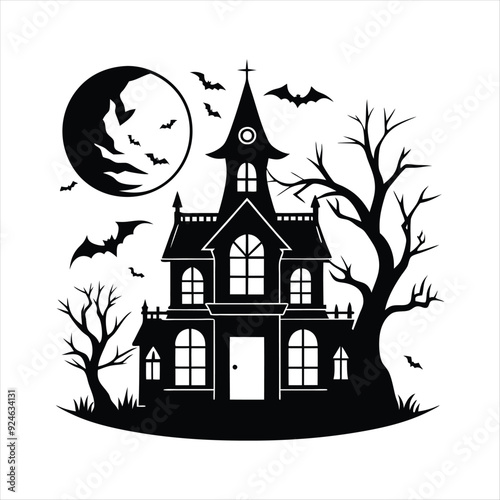  Eerie Haunted House Vector Illustration.
