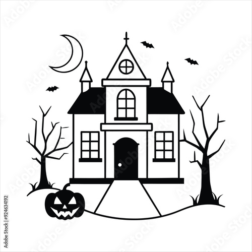  Eerie Haunted House Vector Illustration.
