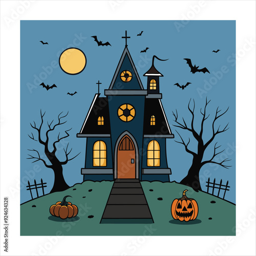  Eerie Haunted House Vector Illustration.
