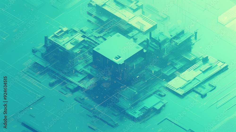 Abstract futuristic background in mint colors. Abstract microcircuits and processors. AI generative Abstract futuristic background in mint colors. Abstract microcircuits and processors. AI generative