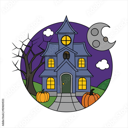  Eerie Haunted House Vector Illustration.
