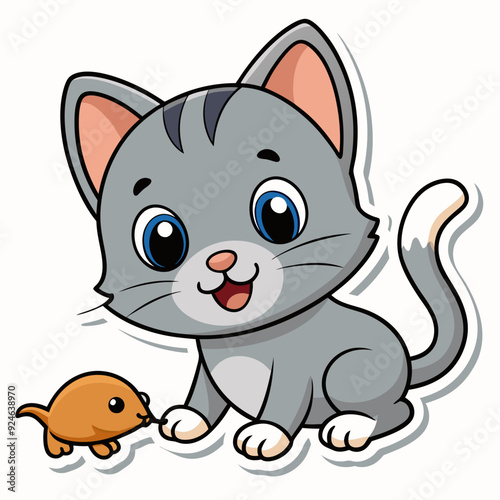 a sticker design of Kitten with a small toy mouse