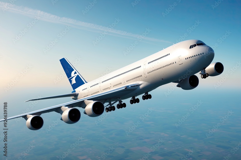 Fototapeta premium Massive Jumbo Jet Soaring in Clear Sky 3D Aircraft Adventure Rendering