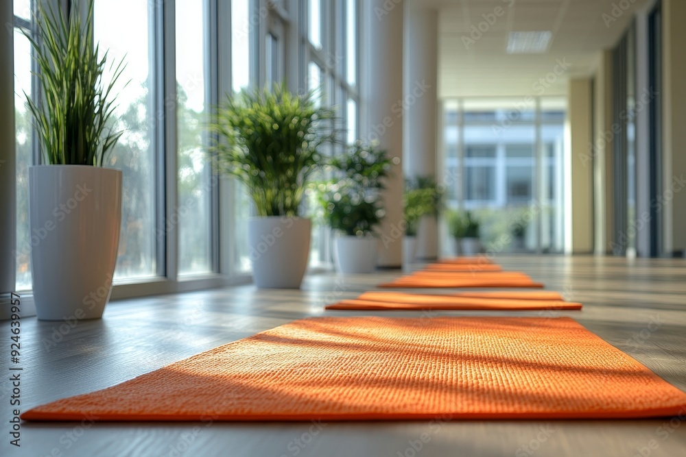 Fototapeta premium Corporate Yoga Near Business Desk, Generative AI