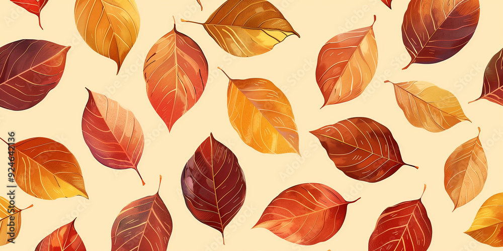 Obraz premium Seamless autumn leaves pattern with warm earthy tones