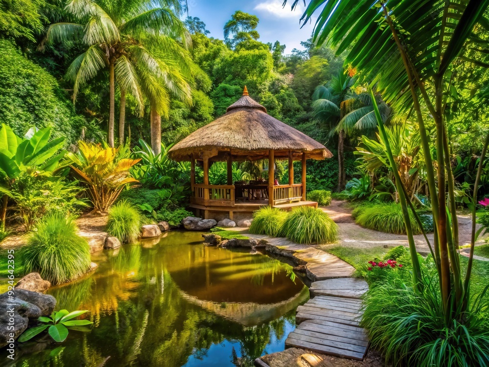 Fototapeta premium Oasis Sanctuary: Tranquil, verdant, nurturing, shelter, life