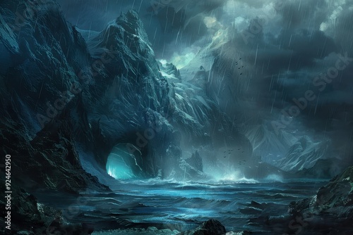 Stormy Seascape With Cave Entrance