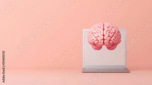 Human brain connected to a computer, cybernetic insight, 3D illustration