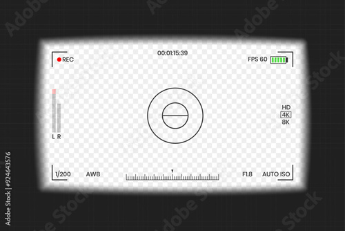 Camera viewfinder video or photo frame recorder flat style design vector illustration. Digital camera viewfinder with exposure settings and focusing grid template.