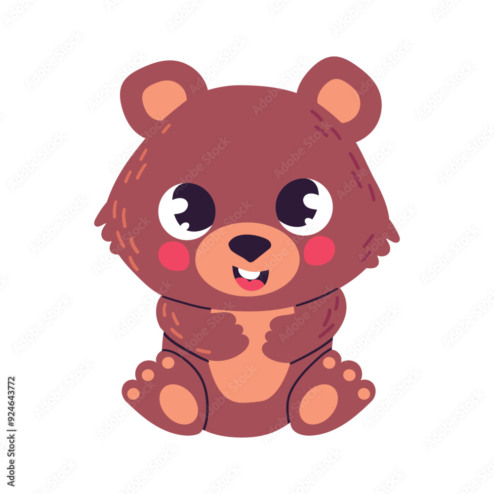Fototapeta premium Bear vector illustration. Cartoon cute wild forest animal. Simple vector flat illustration of a bear in a sitting position on a white background. Used for web design and printing.