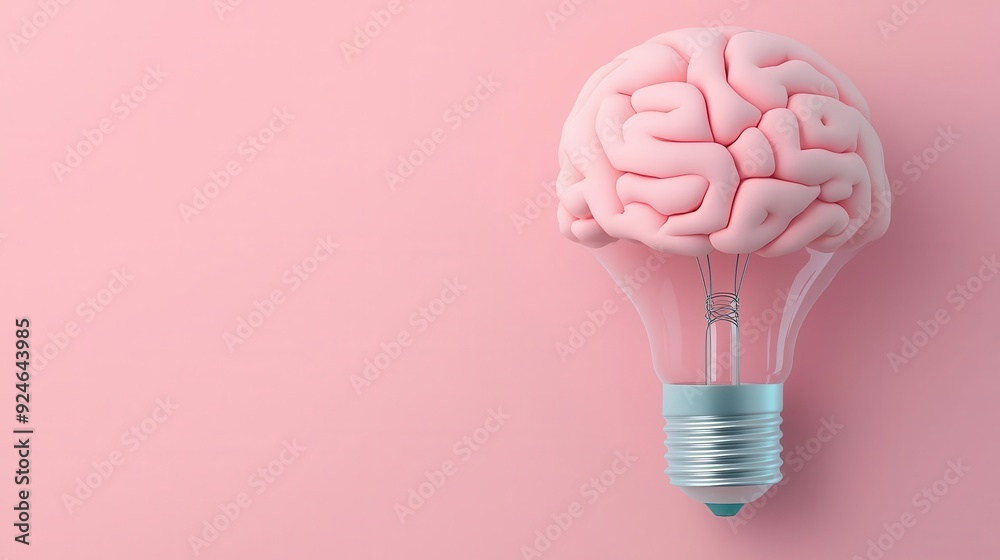 Brain shaped like a lightbulb, idea analysis, 3D illustration Brain shaped like a lightbulb, idea analysis, 3D illustration