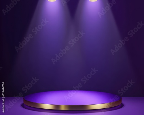 Purple and gold podium with elegant spotlight, minimalistic stage design for luxury awards, purple and gold podium, luxury awards concept