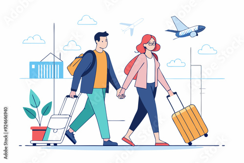 Couple Traveling Together at Airport