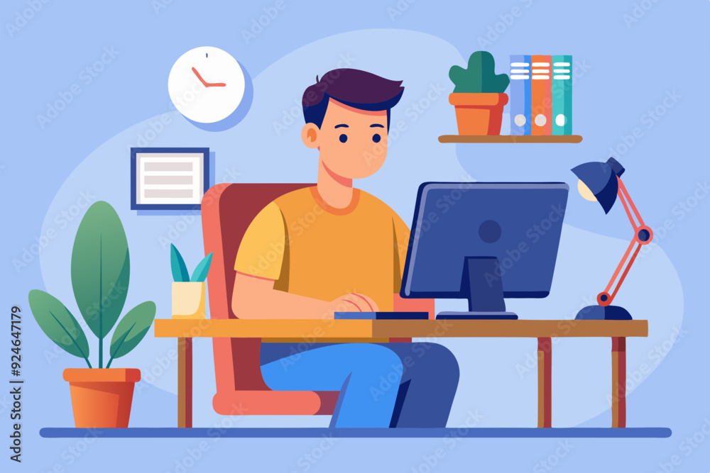 Young Man Working at a Desk Young Man Working at a Desk