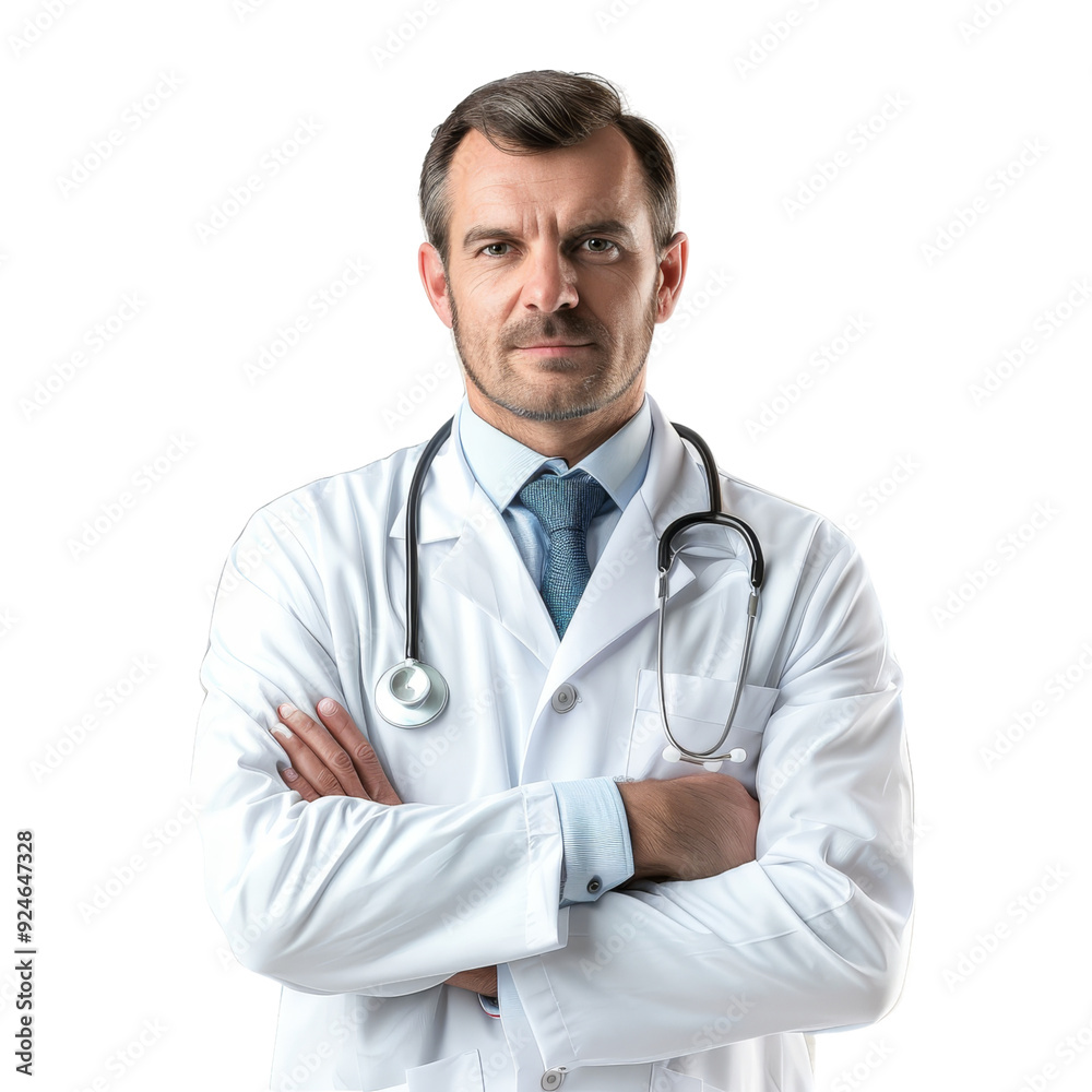 Experienced Male Doctor in White Lab Coat Isolated on Transparent Background Experienced Male Doctor in White Lab Coat Isolated on Transparent Background
