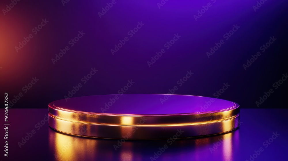 Purple and gold podium with an infinity mirror effect, creating endless reflections, purple and gold podium, infinite luxury concept Purple and gold podium with an infinity mirror effect, creating endless reflections, purple and gold podium, infinite luxury concept