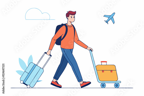 Young Man Traveling with Luggage
