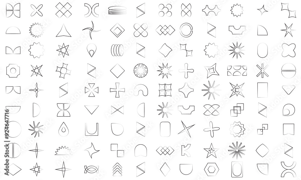 A set of graphic elements. Abstract geometric figures. Decorative minimalistic brutalist forms. A set of graphic elements. Abstract geometric figures. Decorative minimalistic brutalist forms.