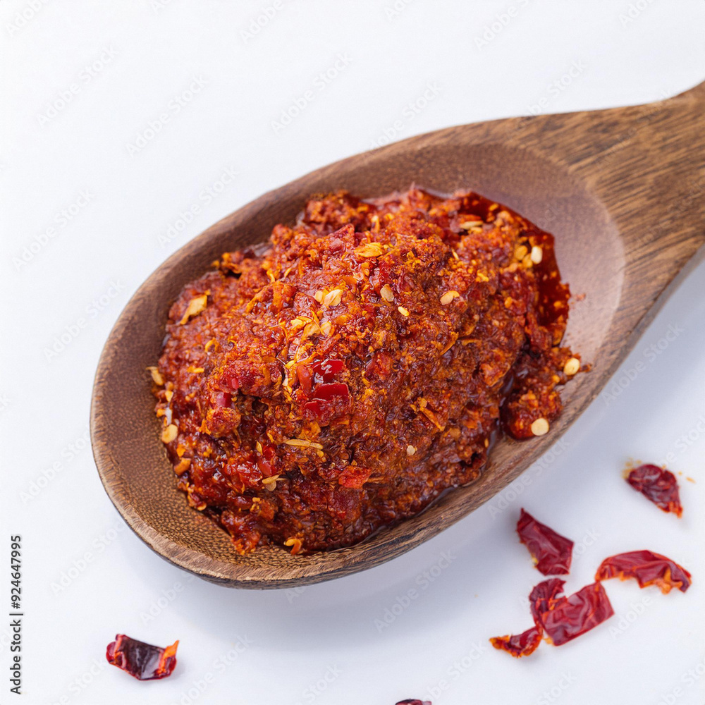 Chilli Crushed in Spoon, on White background. ai generated Chilli Crushed in Spoon, on White background. ai generated