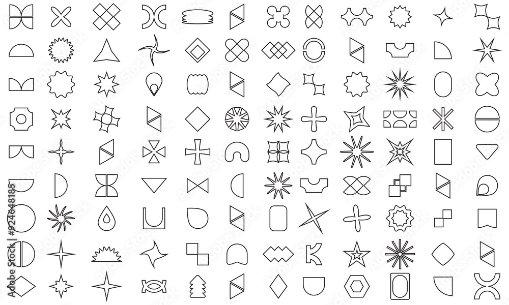 A set of graphic elements. Abstract geometric figures. Decorative minimalistic brutalist forms. A set of graphic elements. Abstract geometric figures. Decorative minimalistic brutalist forms.