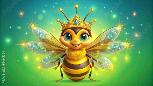 Brightly colored cartoon queen bee with sparkling diadem photo