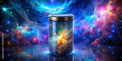 Cosmic Canister Fuel: Canister illuminated by celestial bodies, deep blue hues, interstellar patterns, cosmic energy photo