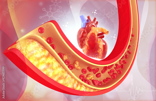 Human heart blocked artery. 3d illustration