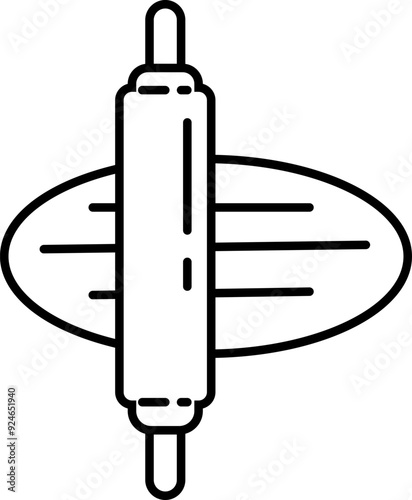 Rolling pin rolls dough, linear icon.