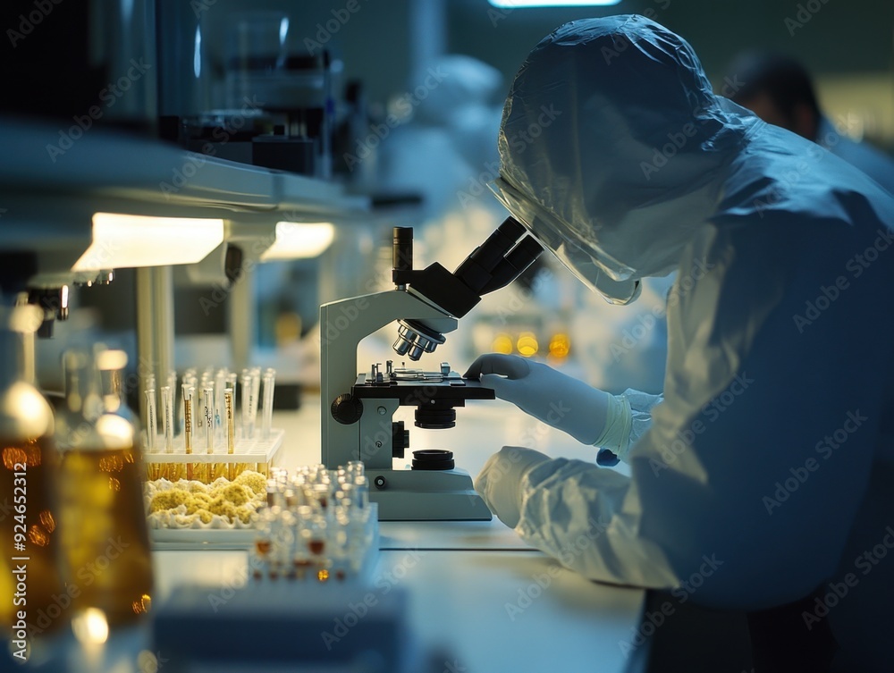 A scientist is working in a lab with a microscope A scientist is working in a lab with a microscope