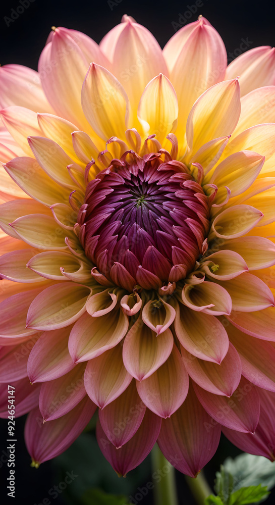 Bright Pink Dahlia Flower in Full Bloom with Symmetrical Petals on Dark Background Bright Pink Dahlia Flower in Full Bloom with Symmetrical Petals on Dark Background