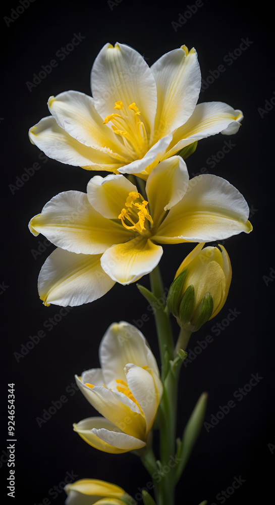Yellow Lily Flower in Full Bloom with Soft Lighting and Delicate Petals Against a Dark Background Yellow Lily Flower in Full Bloom with Soft Lighting and Delicate Petals Against a Dark Background