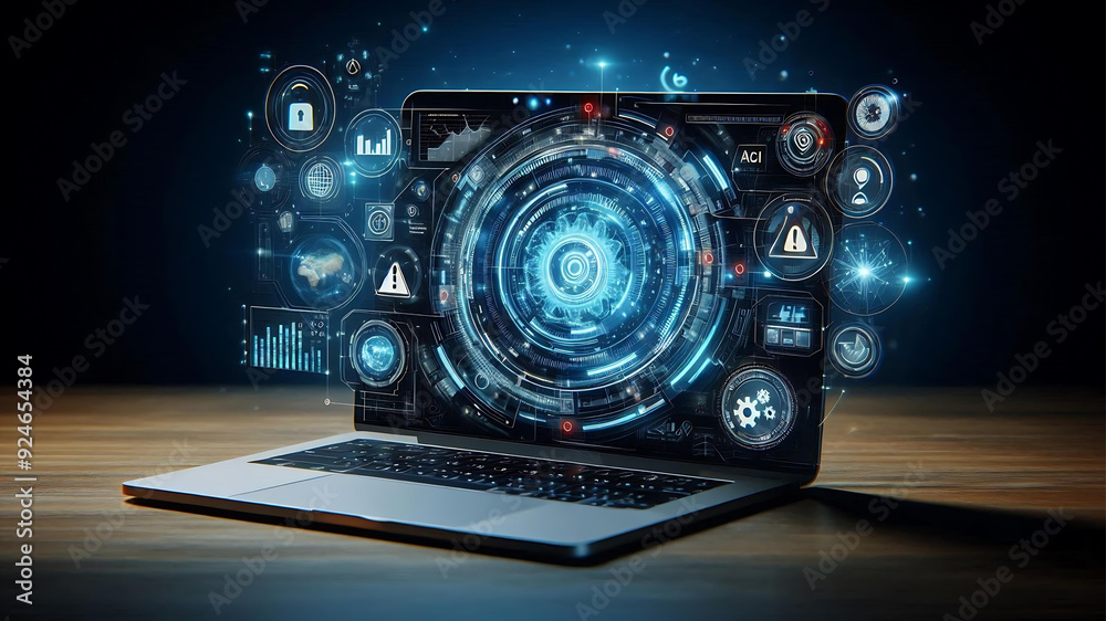 A beautifully created, realistic HD image of an AI interface projected on a laptop screen. A beautifully created, realistic HD image of an AI interface projected on a laptop screen.