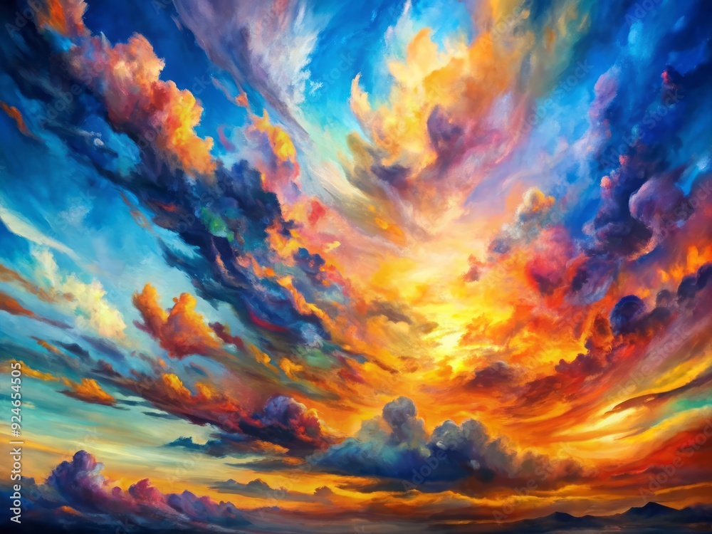 Impressionistic Sky: Clouds painted with brushstrokes of vibrant colors, evoking a sense of spontaneity and movement. Impressionistic Sky: Clouds painted with brushstrokes of vibrant colors, evoking a sense of spontaneity and movement.