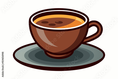 A Brown Coffee Cup with Cream on a Gray Saucer