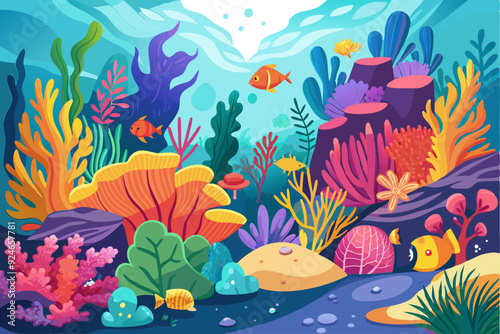 Vibrant Underwater Scene with Colorful Coral and Fish